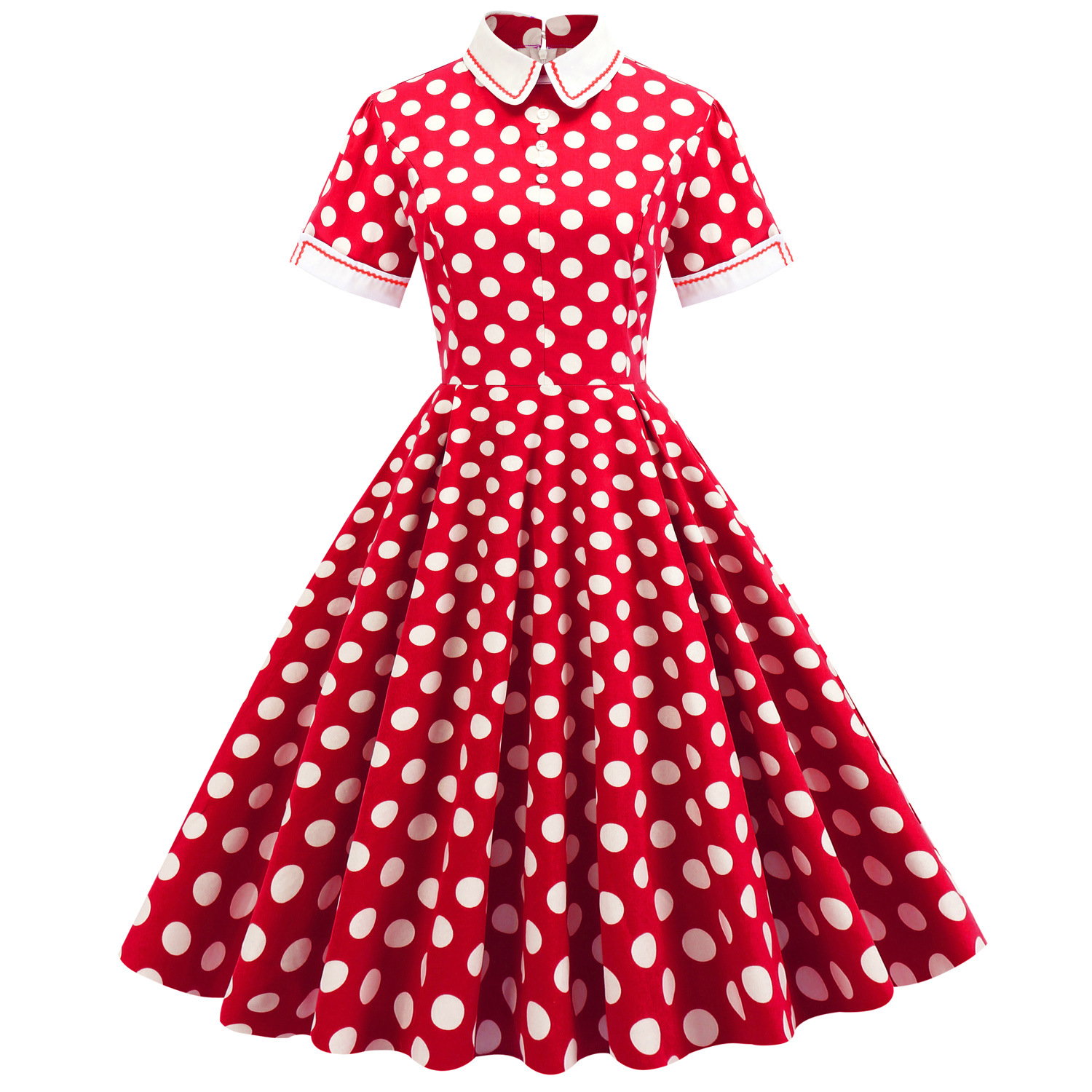 European And American Hepburn Style Court Elegant Temperament Polka Dot Photo Shoot Flared Vintage Date Bridesmaid Dress_ecoleips.com