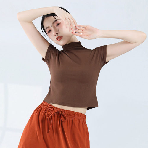 Modern dance practice clothes, high collar short-sleeved tops, dance clothes, classical dance fitness training clothes