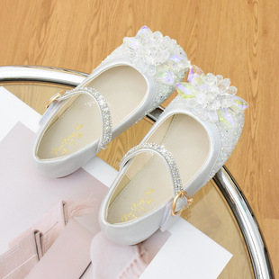 Children's crystal shoes spring and autumn baby single shoes rhinestone girl princess shoes piano catwalk dress shoes soft bottom leather shoes