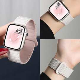 新款适用苹果S12/11表带工装磁吸回环硅胶Applewatch8/9/10手表带
