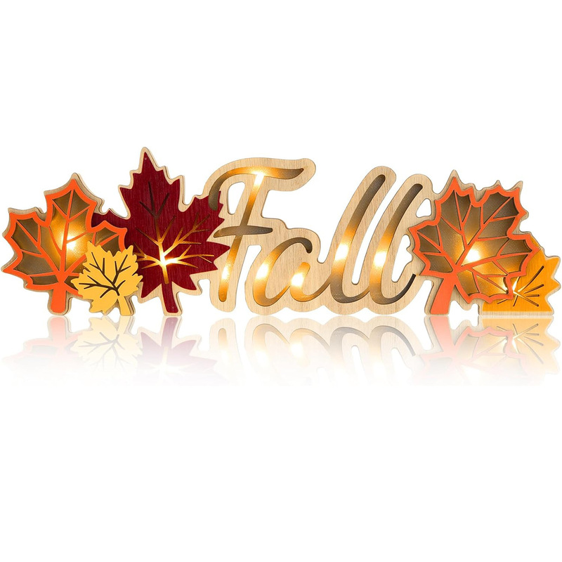 Cross-Border Thanksgiving Led Light Decorations New Home Decor Autumn Maple Leaf Wooden Sign Creative Decorative Plaque