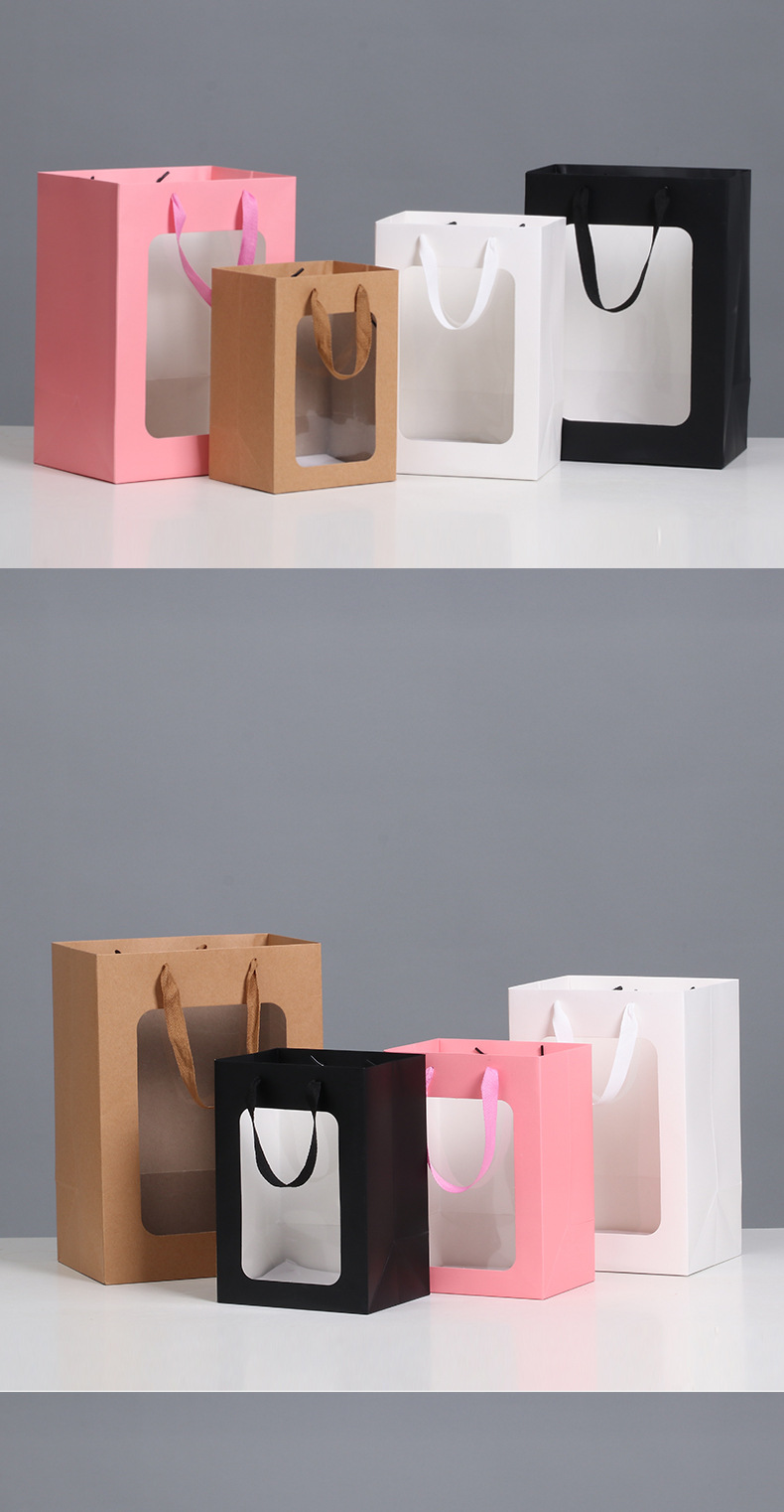 Open Window Transparent Gift Bag Teacher's Day Will Sell Paper Bag Flowers Gift Bag Packaging Hand Gift Window Handbag display picture 2