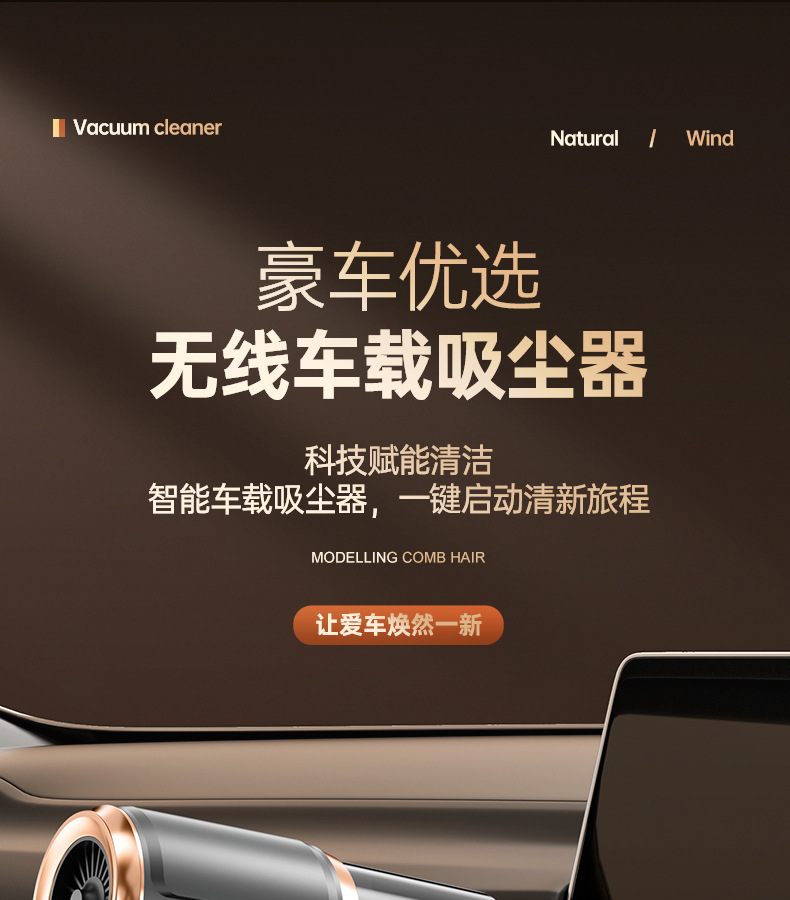 5-in-1 Car Vacuum Cleaner, Handheld Small Wireless Suction, Powerful Portable Car Vacuum Cleaner