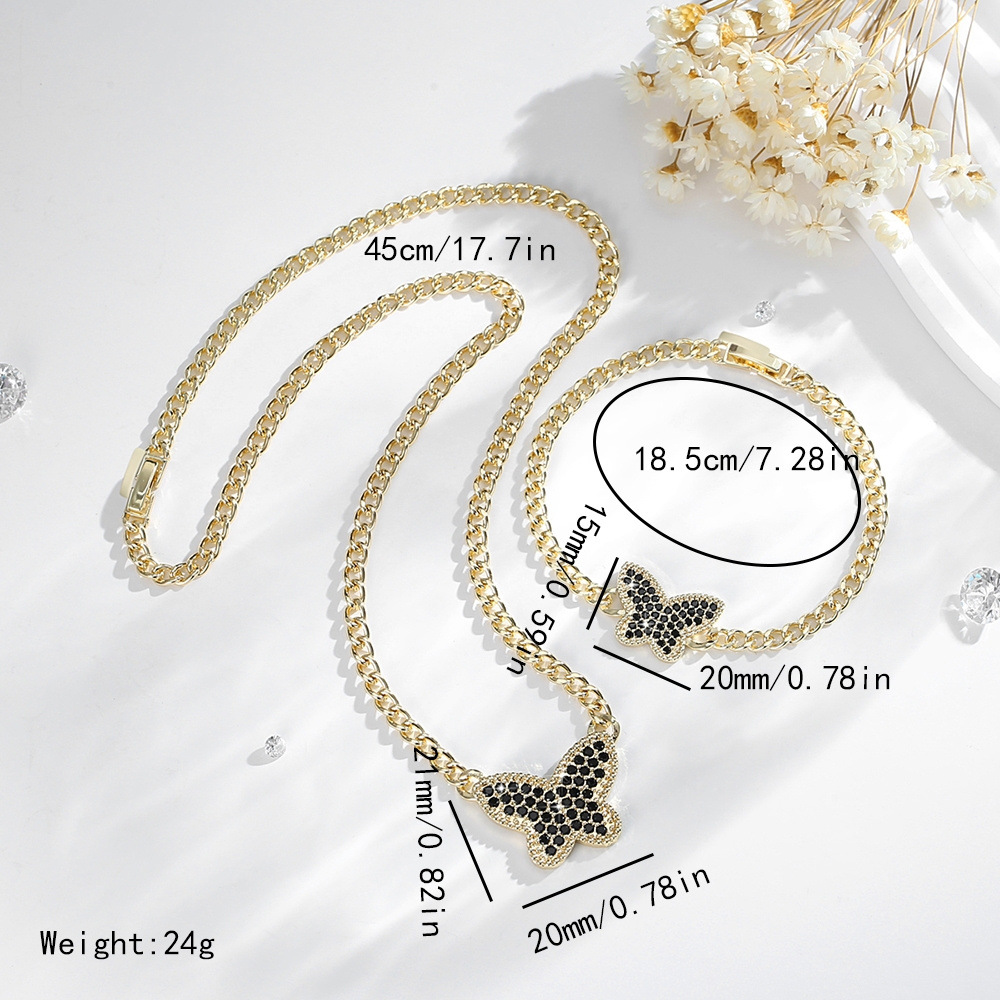 Explosiones transfronterizas de venta caliente pulsera mariposa O-chaîne conjunto de joyas de cobre 14K oro chapado collar de joyas al por mayor