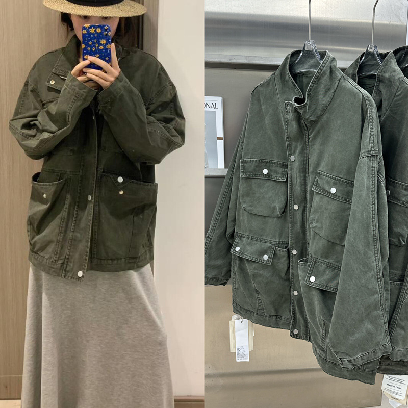 巴恩风多口袋工装设计感宽松立领外套早秋新款休闲夹克外套女百搭|undefined