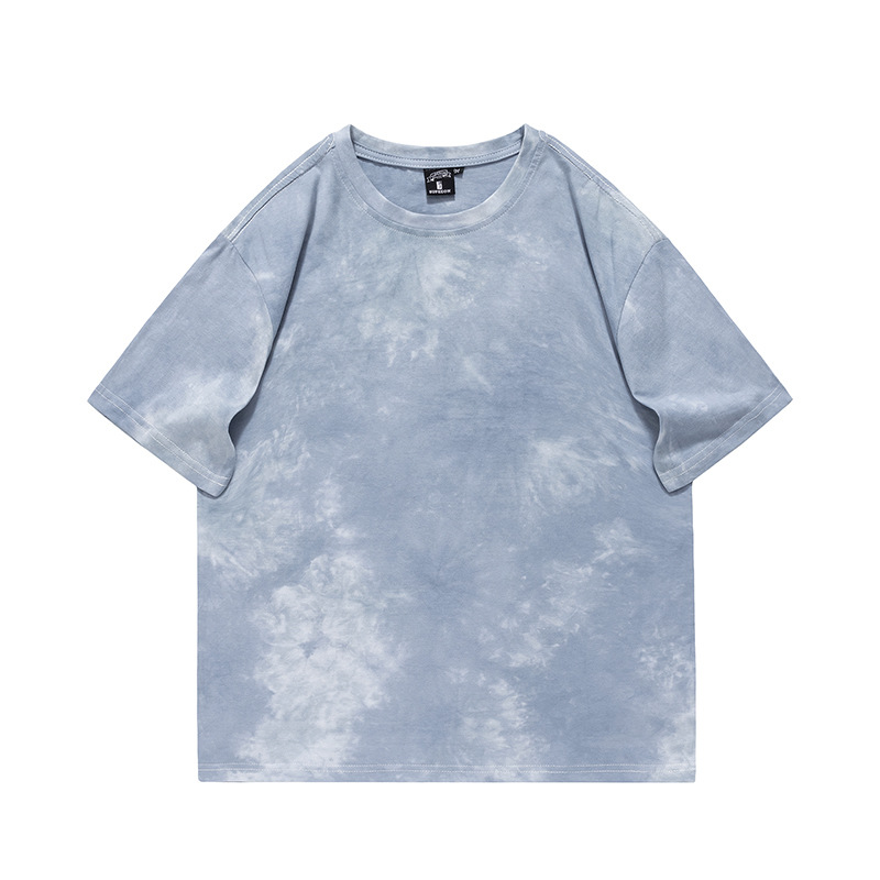 Camiseta de algodón tie-dye para hombre 2025 pareja de verano de manga corta ins suelta de gran tamaño cuello redondo tendencia camiseta superior para hombre