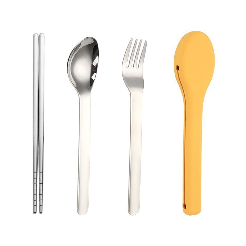 포크 스푼 젓가락 [옐로 실리콘 슬리브]]