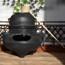 鬼面风炉 铸铁茶壶炭炉 风釜茶炉铁壶保温炉火钵乌榄炭橄榄碳