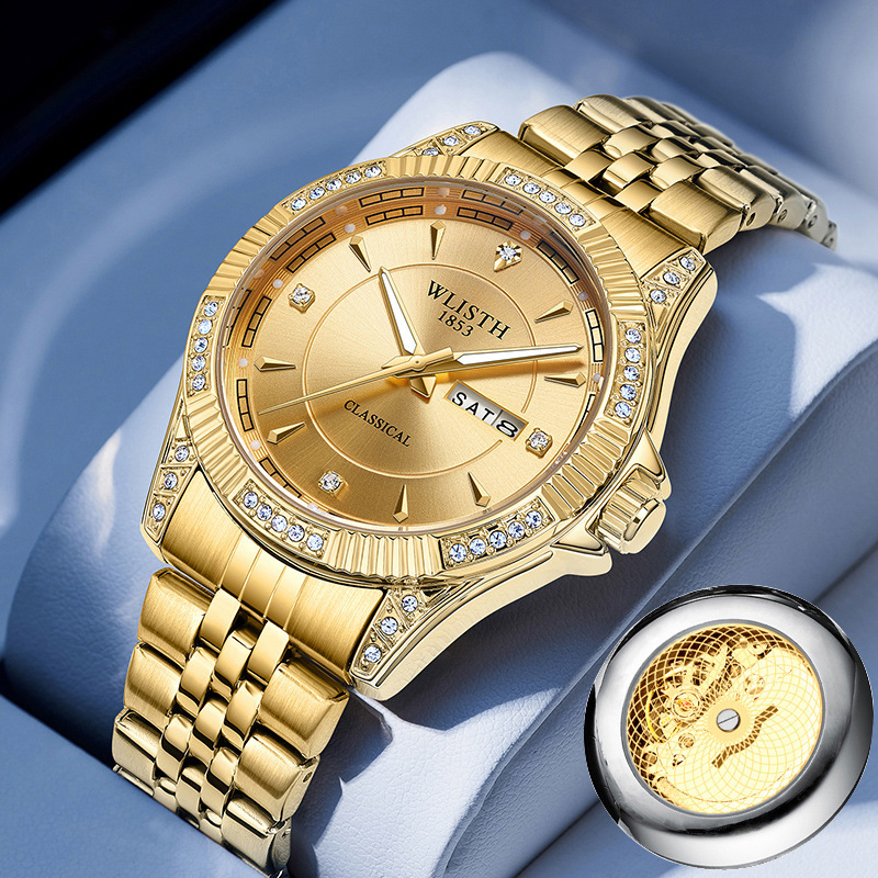 Swiss Brand Watch Men's Luminous Waterproof Men's Watch Diamond Gold Watch Double Calendar Foreign Trade Watch