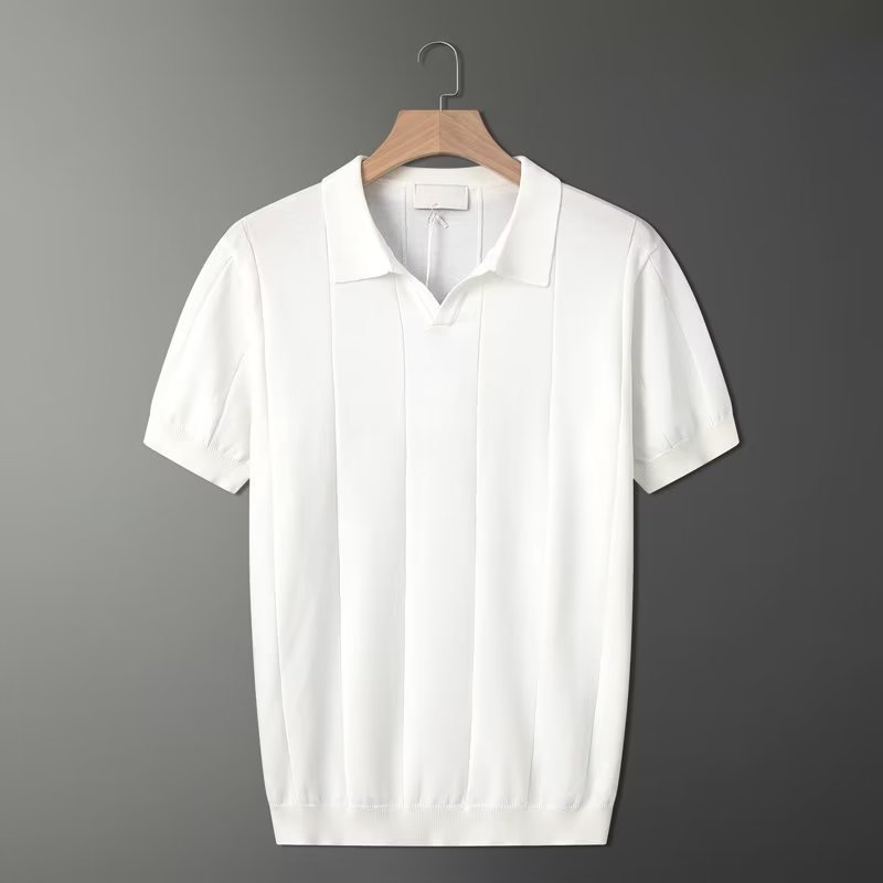 2023 Verano delgado de punto de seda de hielo de color sólido camisa de Polo de manga corta de los hombres simples multi-color solapa superior ropa de una sola pieza de entrega