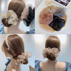 Korean magical large pearl gauze hair tie headband silk ribbon fashion Instagram hair accessory elastic band