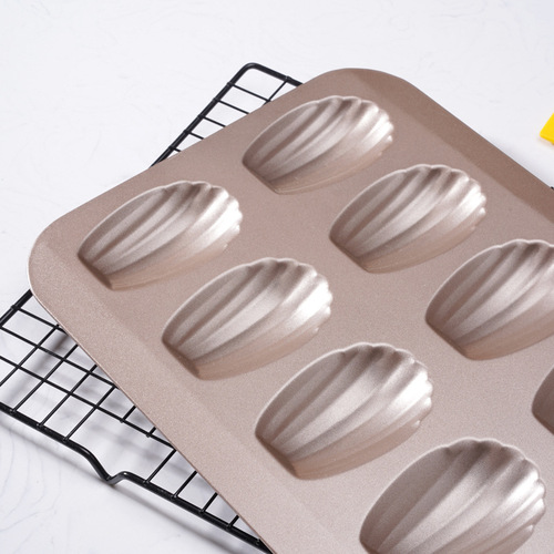 Thickened baking pan, non-stick coated shell cake mold, 12-piece golden madeleine mold, biscuit baking mold