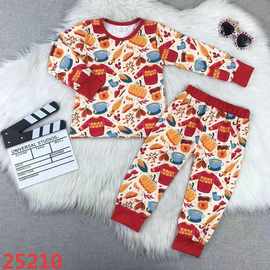 欧美精品店童装外贸批发秋季面包衣服印花女孩长袖睡衣套装