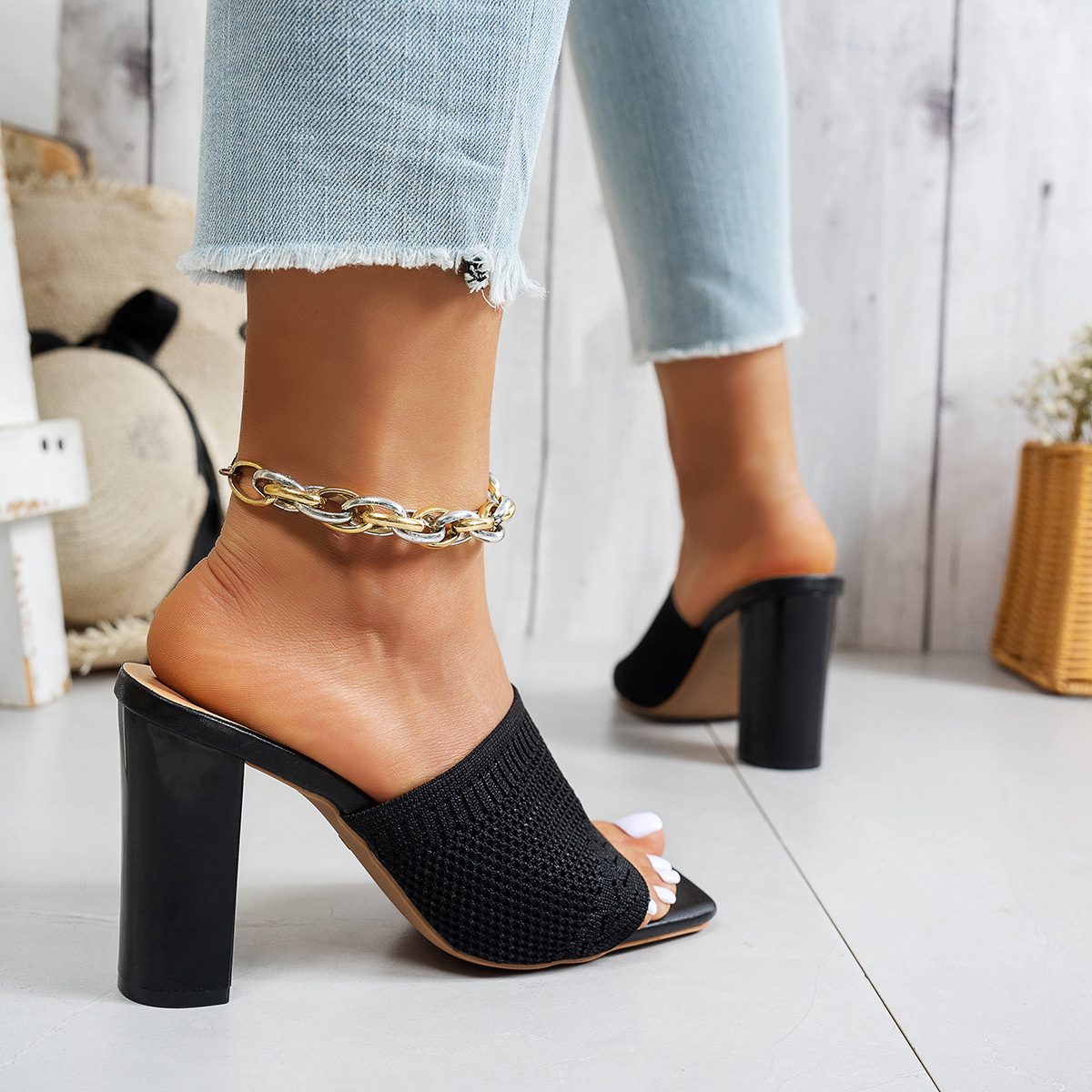 Dam sandaler med blockklack sommar mode skor_voghion.com