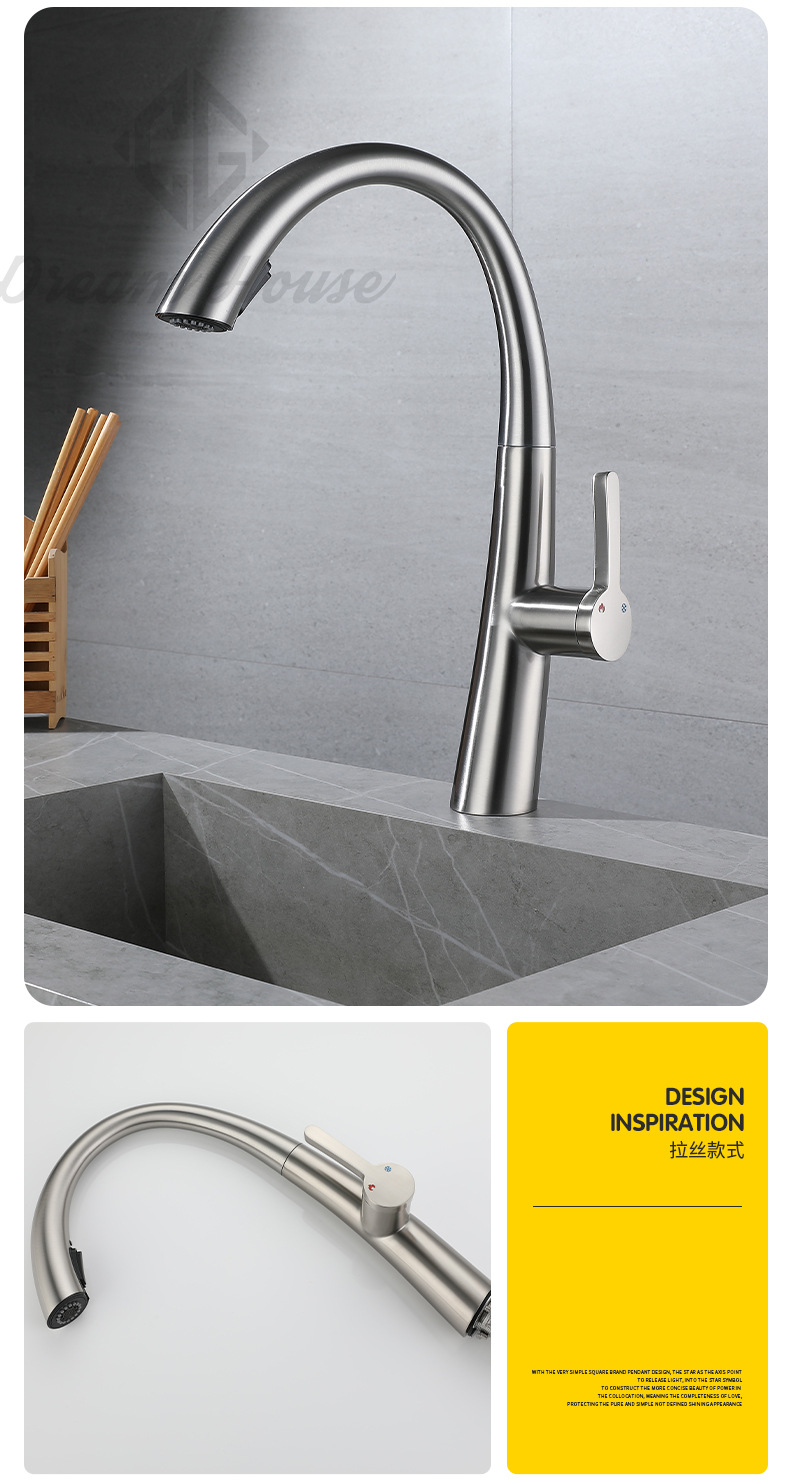 The designer's same style faucet kitchen pull-out faucet, all-copper dual-mode water outlet, 304 stainless steel cold and hot water undefined