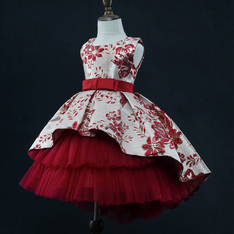 2022 children printing Tailing Dress skirt Pompous skirt Flower girl Princess Dress girl host Catwalk High-end full dress