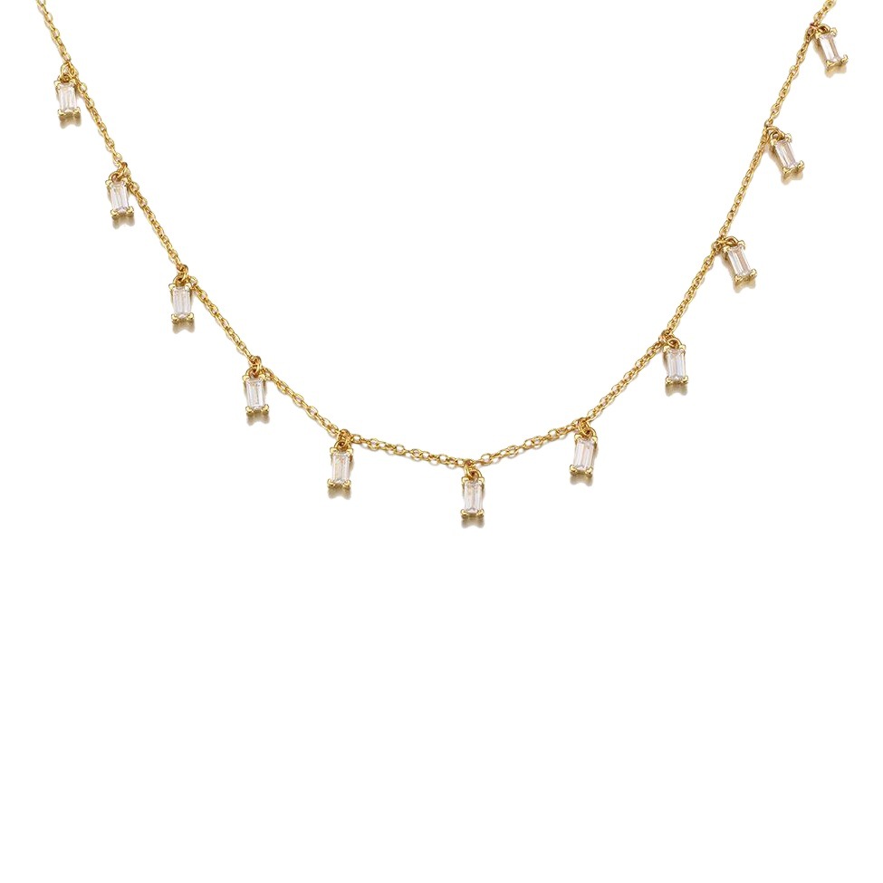 Collar de Clavícula con Flecos y Zirconia en Plata 925 para Mujer