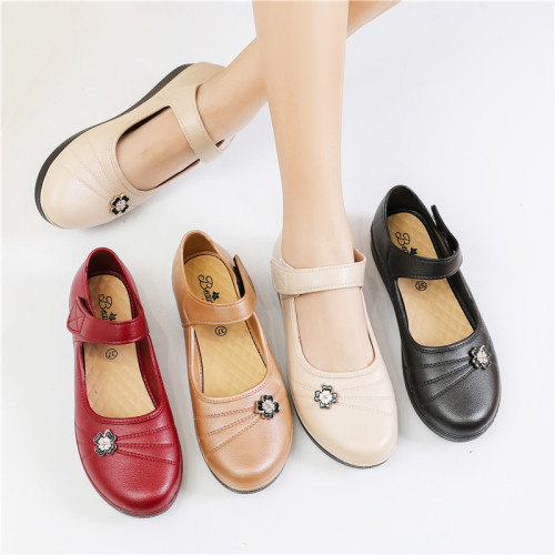 Waterproof non-slip women's shoes Mary Jane shoes women's single shoes middle-aged mother's shoes buckle medium heel soft sole women's plastic shoes