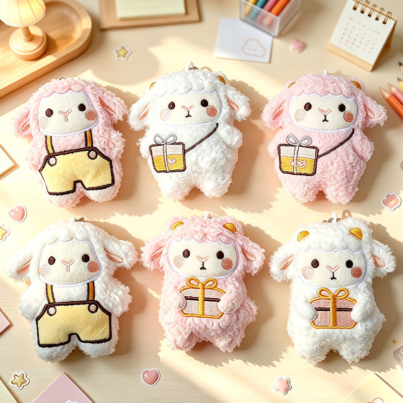 Creative Teddy Plush Lamb Girl's Bag Pendant Accessory, Plush Stuffed Cute Cartoon Doll Keychain Wholesale