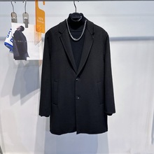 男裝冬季雙面尼大衣時尚黑色商務長款羊毛外套男士大衣 B1AAC4201