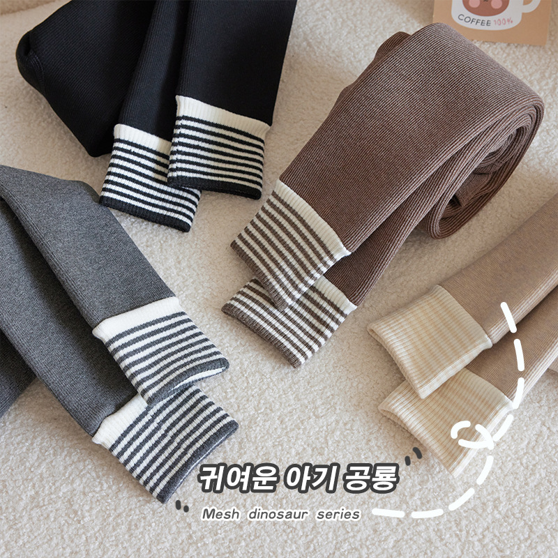 Chicas de invierno forrado de lana gruesa polainas bebé ajustable entrepierna rayas tobillo-longitud Cachemira engrosada recortada pantalones caliente
