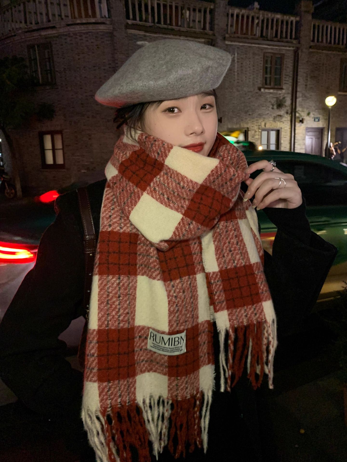 Red Checkered Scarf For Women Warm Winter Autumn Accessory_voghion.com