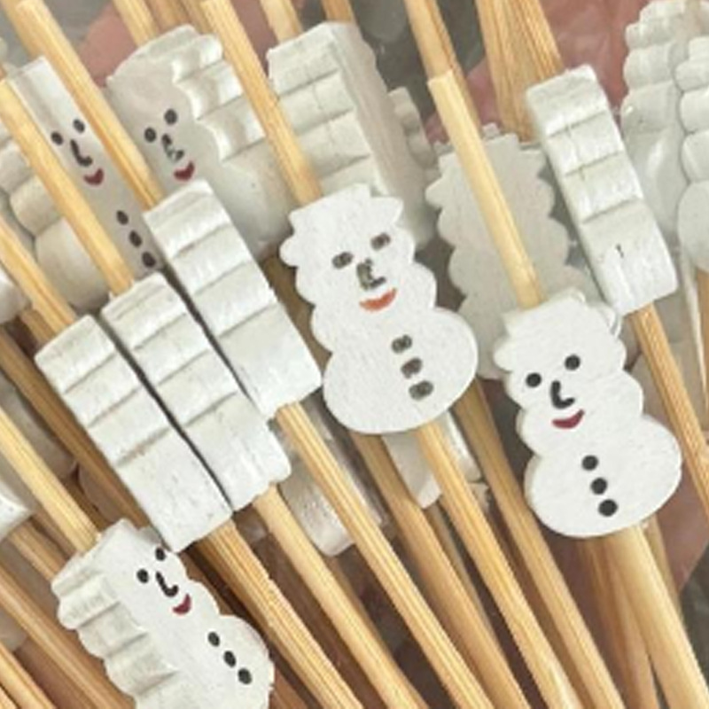 Palo de fruta de Navidad 100 unids/pack palo de bambú desechable Santa Claus fruta tenedor Pino alzo palo de fruta