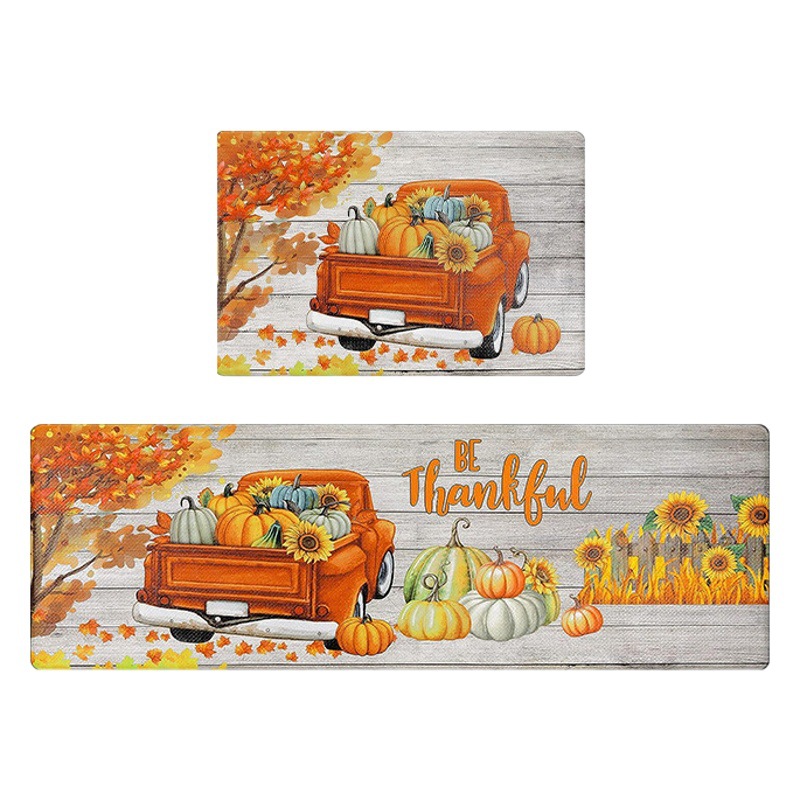 Acción de Gracias serie de cocina impreso alfombra de piso de dibujos animados de calabaza transfronteriza alfombra de puerta combinación de traje decoración del hogar alfombra de piso