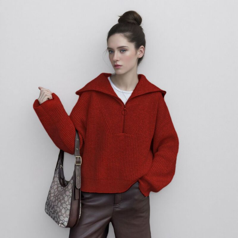 Cross-Border Export 2025 Autumn and Winter New Half-Zip Pullover Knitwear Women's High-End Loose Slimming Look Knitwear Top Cross-Border Export 2025 Autumn and Winter New Half-Zip Pullover Knitwear Women's High-End Loose Slimming Look Knitwear Top