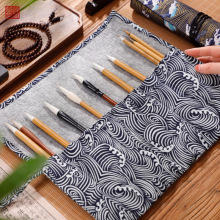 毛笔笔帘毛笔袋古风水彩笔笔帘中国风大容量毛笔收纳笔袋卷笔帘