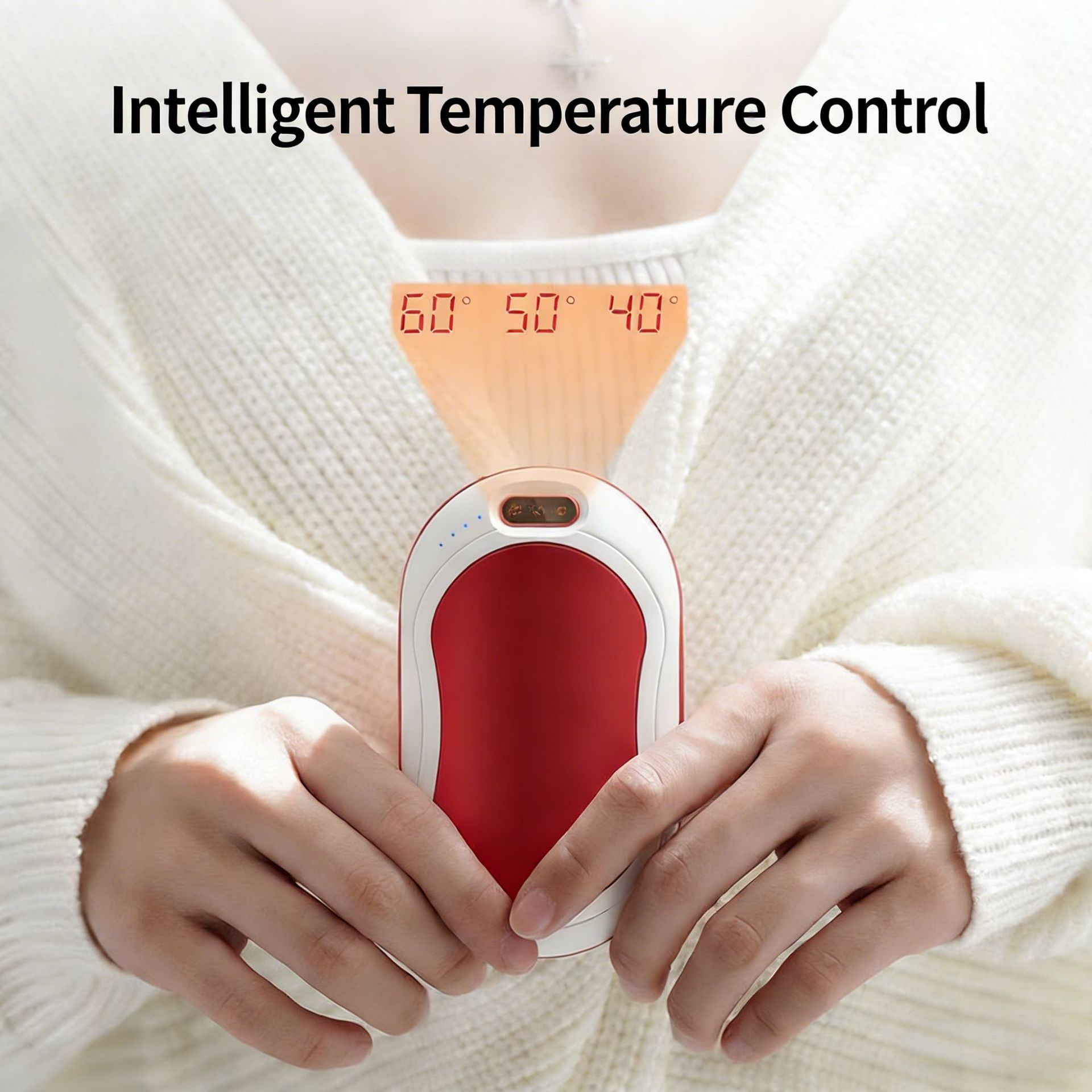 Calentador de manos y power bank 2 en 1, pantalla digital, USB, doble cara, mini