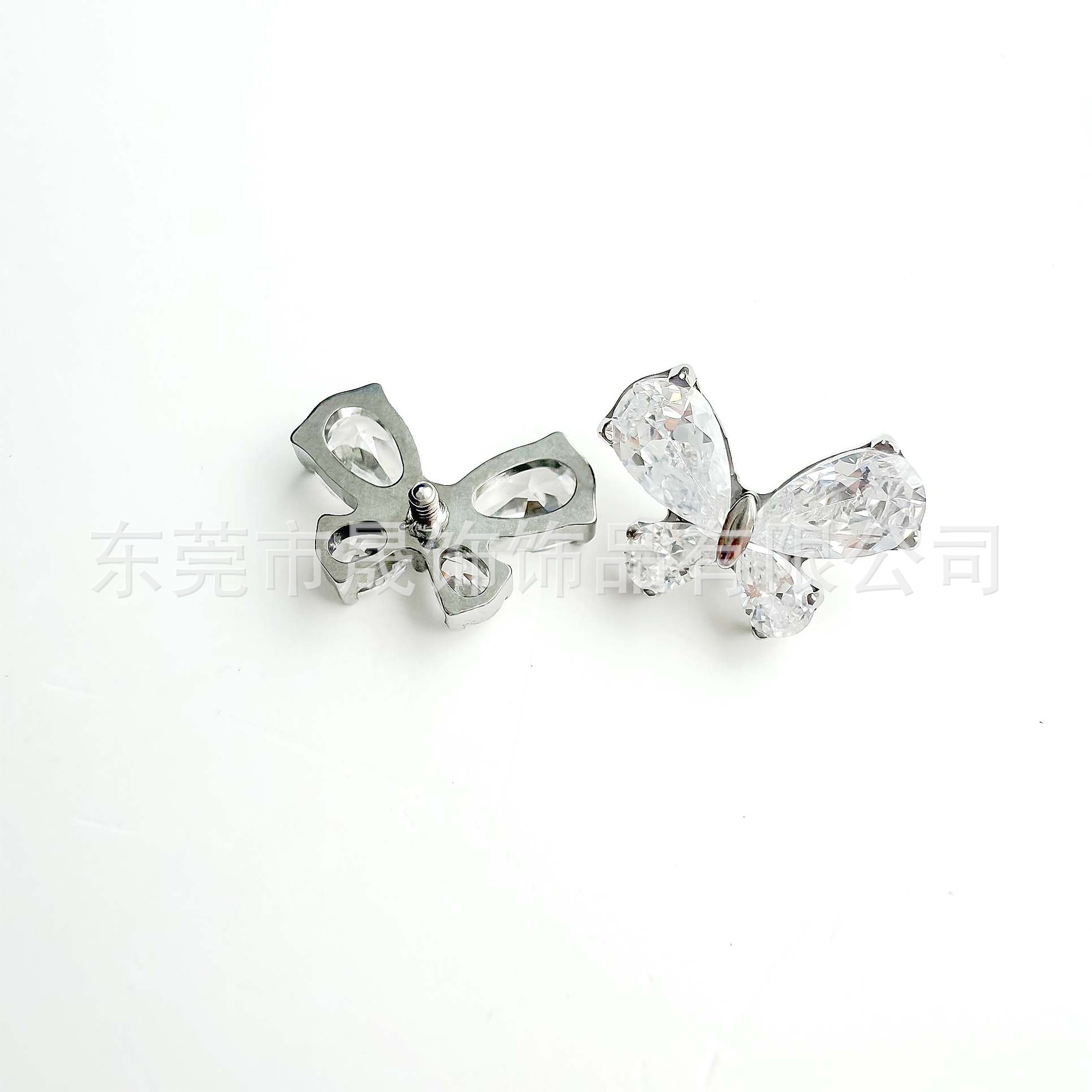 F136钛包镶5A锆石蝴蝶耳骨钉耳钉G23钛合金唇钉人体穿刺饰品耳饰