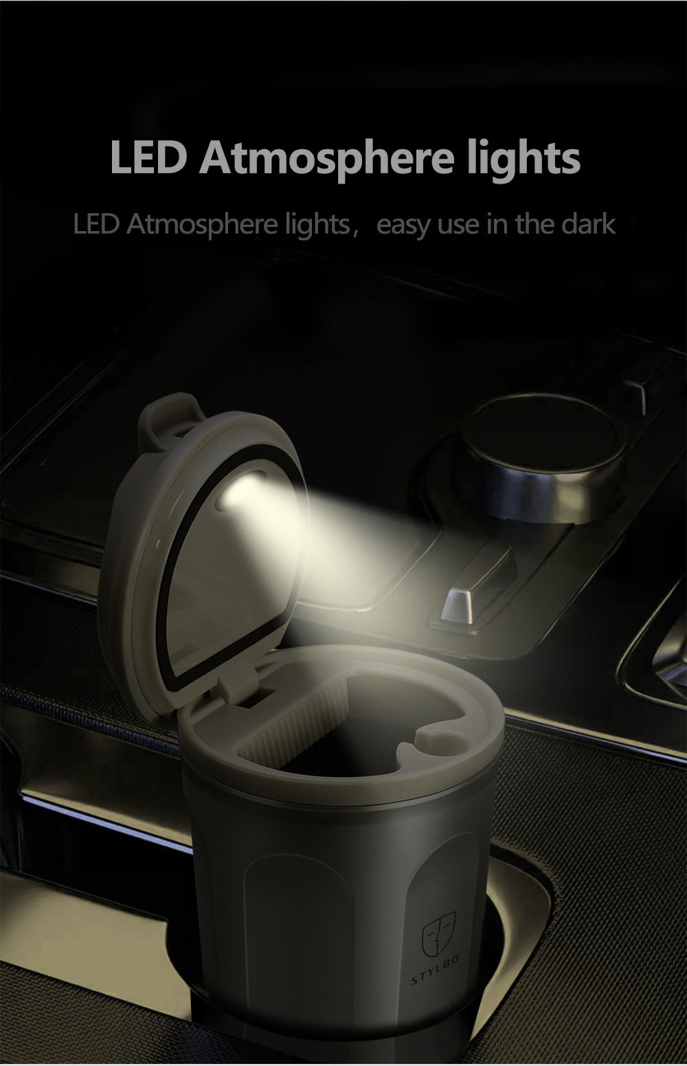 Stylbo Car Ashtray with Light, Anti-Fly Ash, Universal Car Interior Accessory, Car Ashtray Cup with Lid