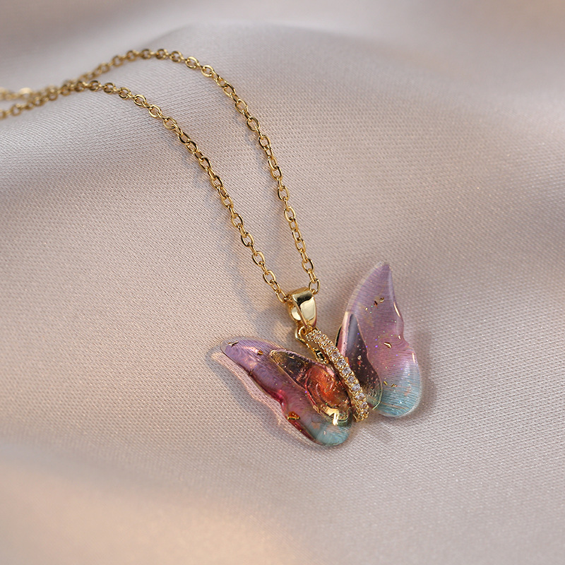 Daily Occasion Titanium Steel Material Titanium Steel Simple Style Patchwork Butterfly Pendant Necklace