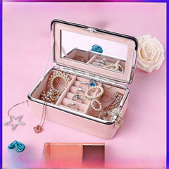 跨境粉色長方形飾品首飾盒 簡約耳環耳釘項鍊戒指珠寶收納盒批發