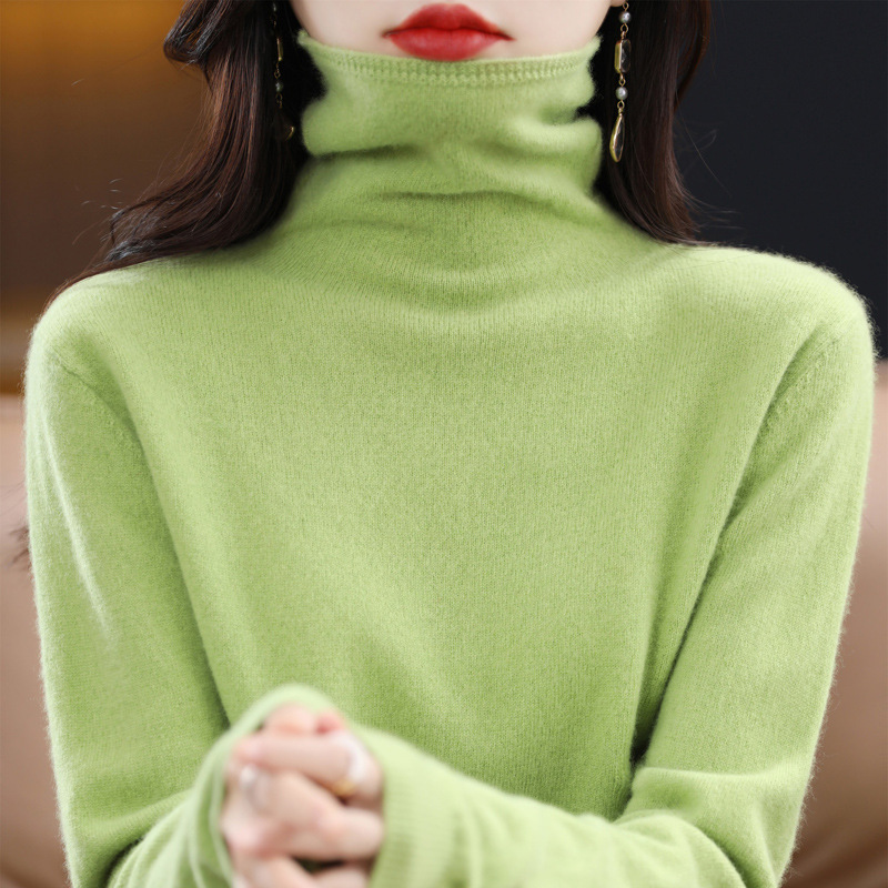 Ropa de primera línea 100 suéter de lana cuello de pila de mujer Otoño e Invierno cuello alto suelto sin costuras jersey de Cachemira suéter de fondo