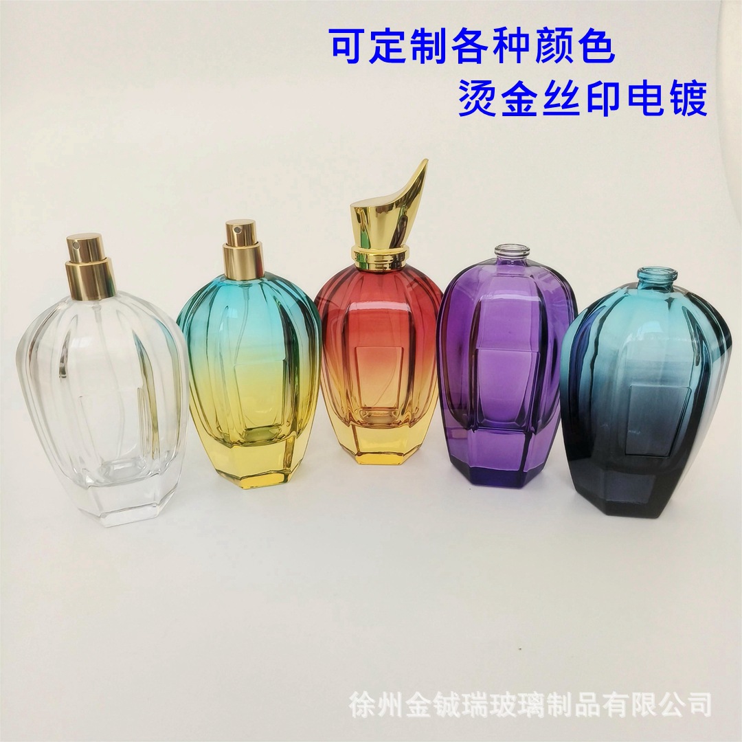 Inventario de 50ml botellas de spray de fragancia de 100ml botellas vacías de perfumes de vidrio de color para mujeres