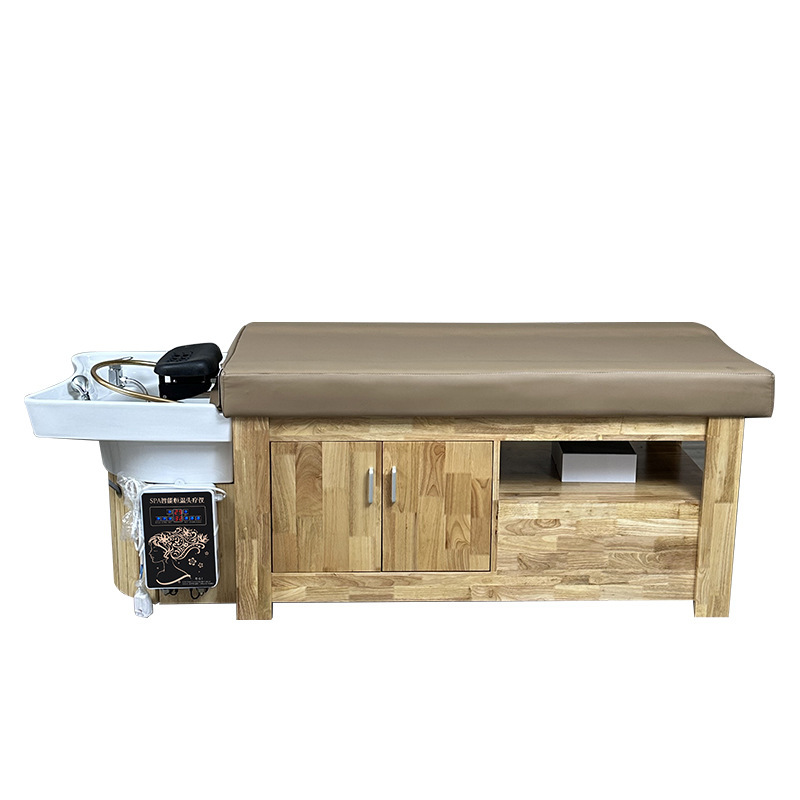 Madera sólida lavabos de cabello cama de masaje de salud cama de lavado de agua de fumigación de belleza medicina de sopa de cuidado del cabello con armario de almacenamiento de gran capacidad