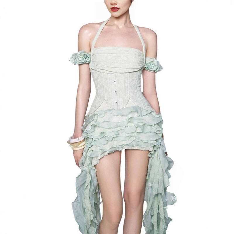 Feng Mo Ti and Hyuna's Same Style, Vietnamese Niche Design with a Sense of Elegance, 2025Ss Halter Neck Irregular Tassel Long Dress