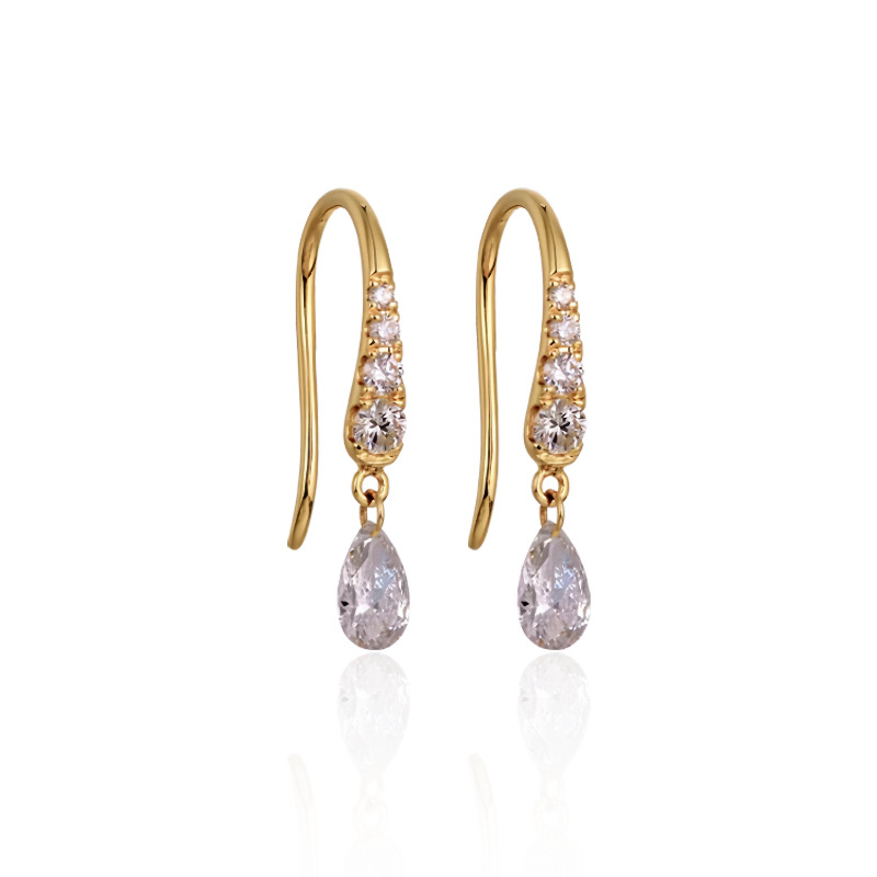S925 plata de ley chapada en oro de 14K gota de agua francesa circón borla gancho para la oreja mujer lujo ligero temperamento de alta gama aretes de todo fósforo image 5