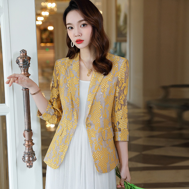 Lace Blazer for Women, Spring/Summer 2025 New Korean Style, Waist-Cinching, Short, Casual, Versatile, Hollow-Out Suit Jacket