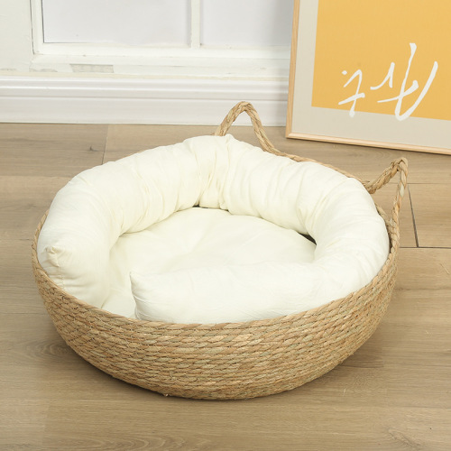 Cat Bed Woven Cat Nest Hand-woven Vine Bed Cat Scratch Pad Rush Four Seasons Cool Mat Round Dog Bed Cat Supplies