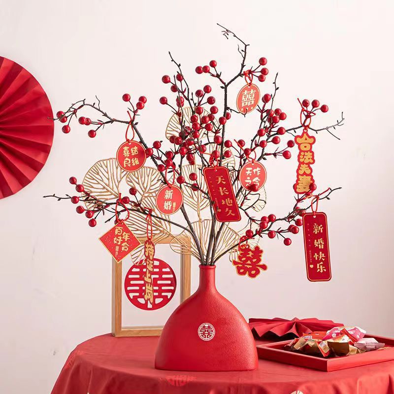 Happy fortune fruit red fruit vase engagement wedding wedding room decoration housewarming new gift entrance TV cabinet simulation