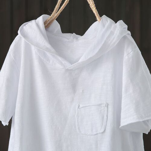 Hooded T-shirt for women's summer new loose short-sleeved artistic and broken hole casual top