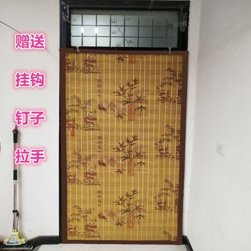 Summer household mosquito-proof bamboo door curtain, ventilated sun-shading bamboo curtain, traditional rural bamboo curtain with mesh screen, roller blind Summer household mosquito-proof bamboo door curtain, ventilated sun-shading bamboo curtain, traditional rural bamboo curtain with mesh screen, roller blind