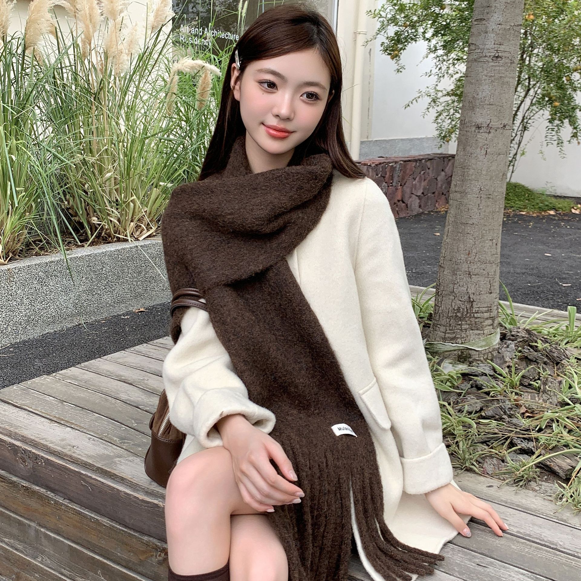 2024 nuevo invierno de alta calidad sensación de color sólido versátil bufandas de lana de cachemira de moda femenina coreana larga bordilla guillot