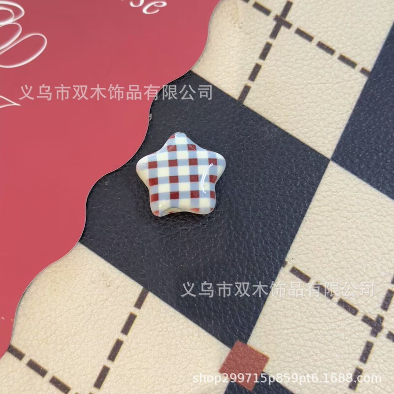 26mm红蓝色系印花蝴蝶结格纹星星串珠 diy手链手机链包挂车挂配件|undefined