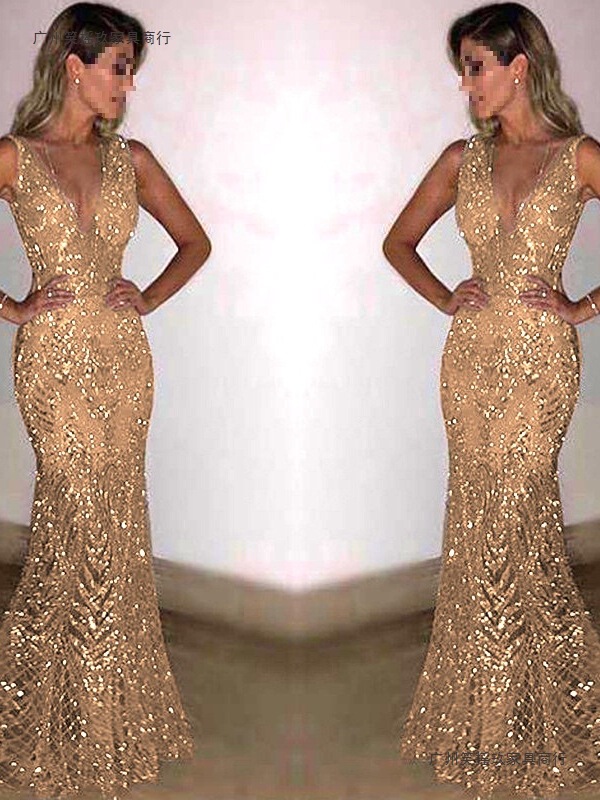 Summer Evening Dress for Women, Long Sleeveless Foreign Trade Women's Clothing, Amazon Sexy Deep V Sequin Dress Summer Evening Dress for Women, Long Sleeveless Foreign Trade Women's Clothing, Amazon Sexy Deep V Sequin Dress