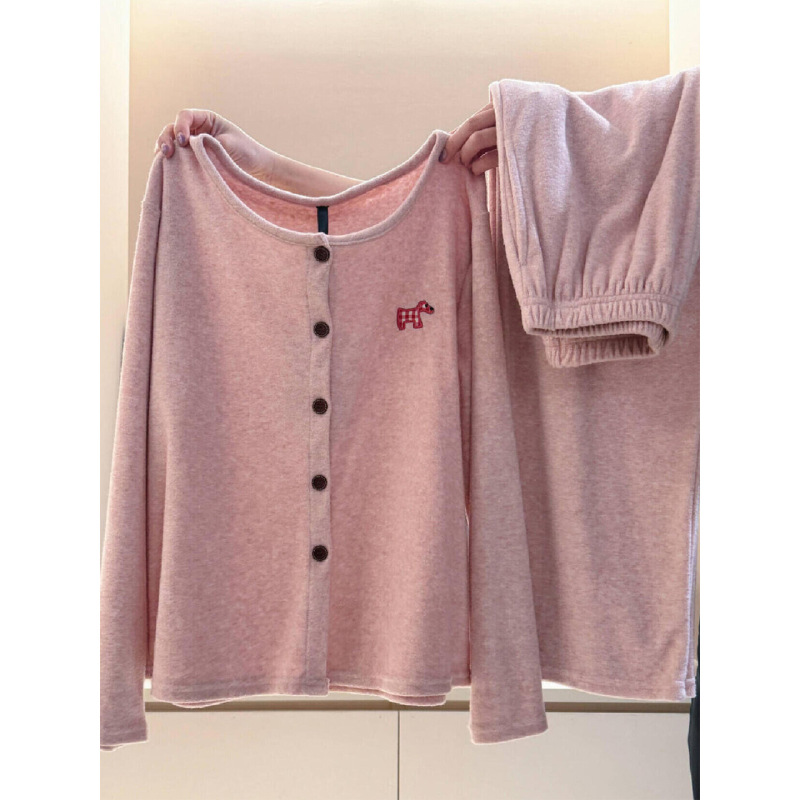 韩版甜美少女卡通印花慵懒风德绒睡衣女秋冬季保暖家居服套装外穿|undefined
