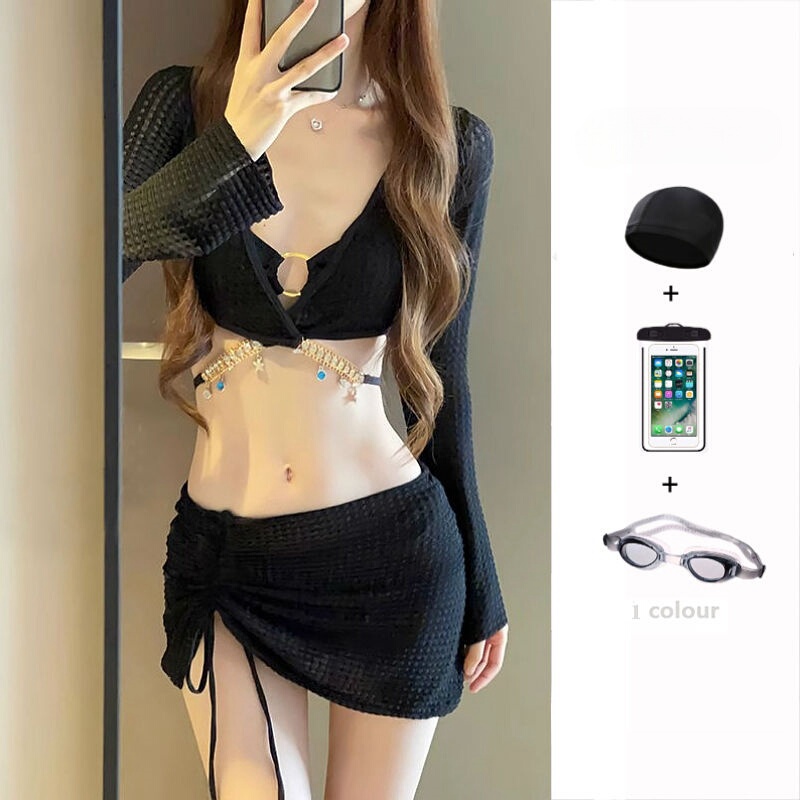 ビキニ水着女性 2024 新しい 4 ピースセット白セクシーなスプリット水着痩身休暇温泉|undefined